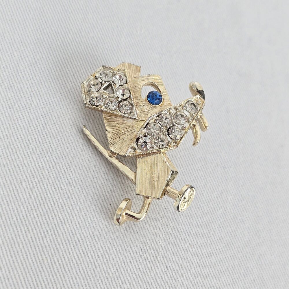 Vintage Gold Tone AB Rhinestone Cartoon Mouse Brooch